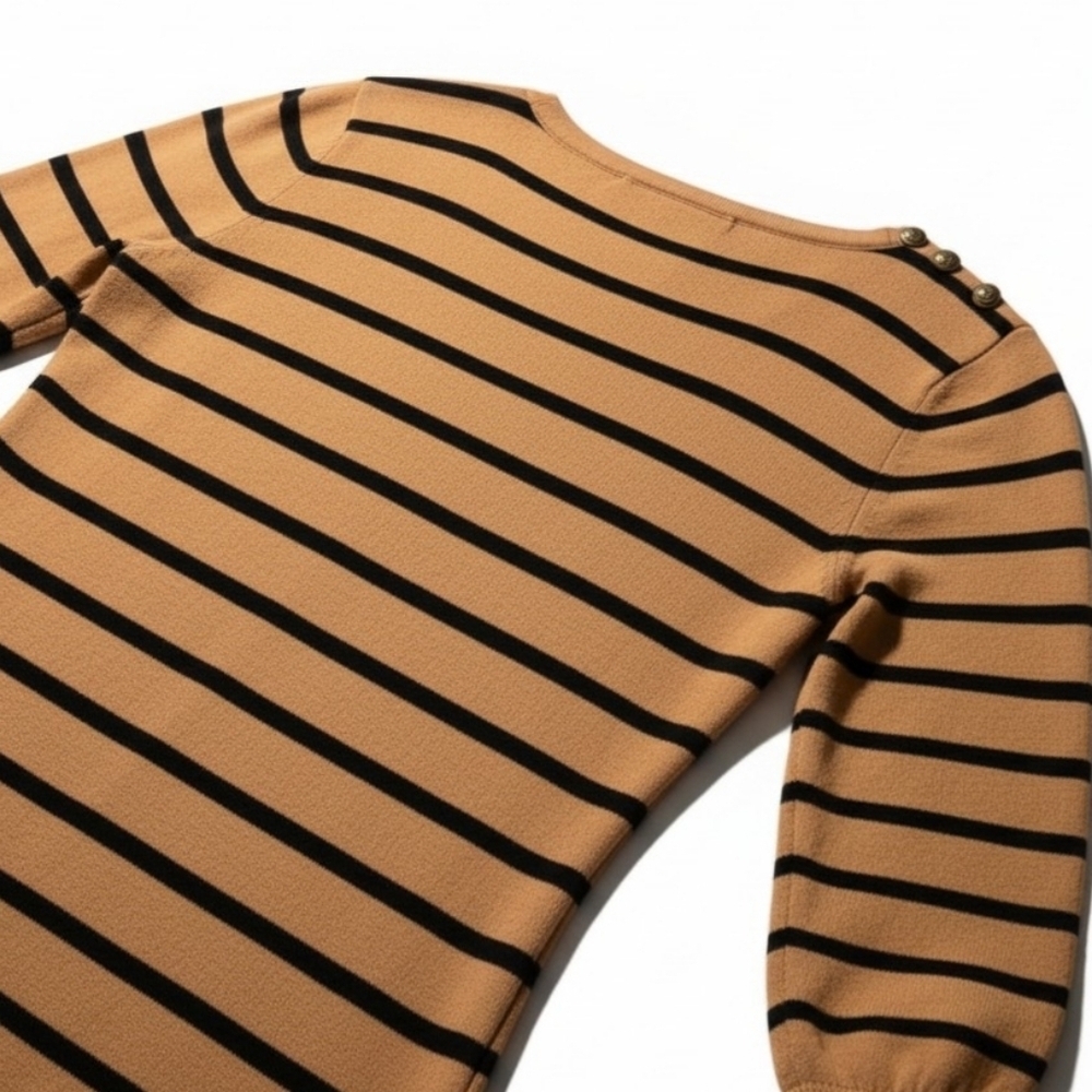 Forever 21 women's brown striped shoulder button detailing tunic sweater medium - Picture 6 of 8